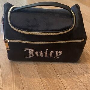 Juicy Couture Black Velvet Rhinestone 'Juicy' Train Case with Gold Trim